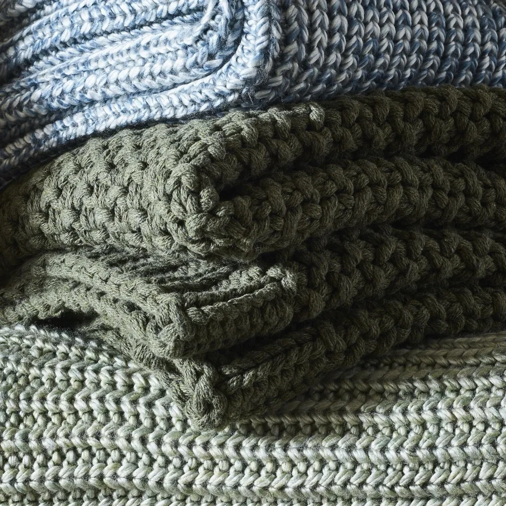 NWT West Elm Marled Ribbed Knit Throw/ Marina Blue/Cozy